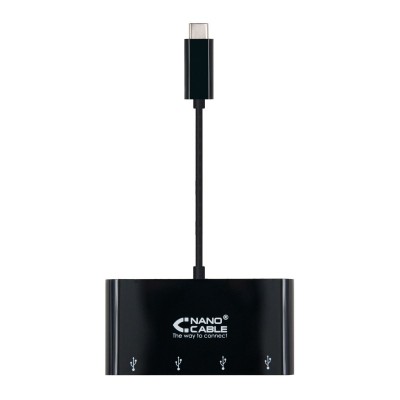 Nanocable Adaptador USB-C a 4xUSB 3.0. USB-CM-USB 3.0H, Negro, 10 cm