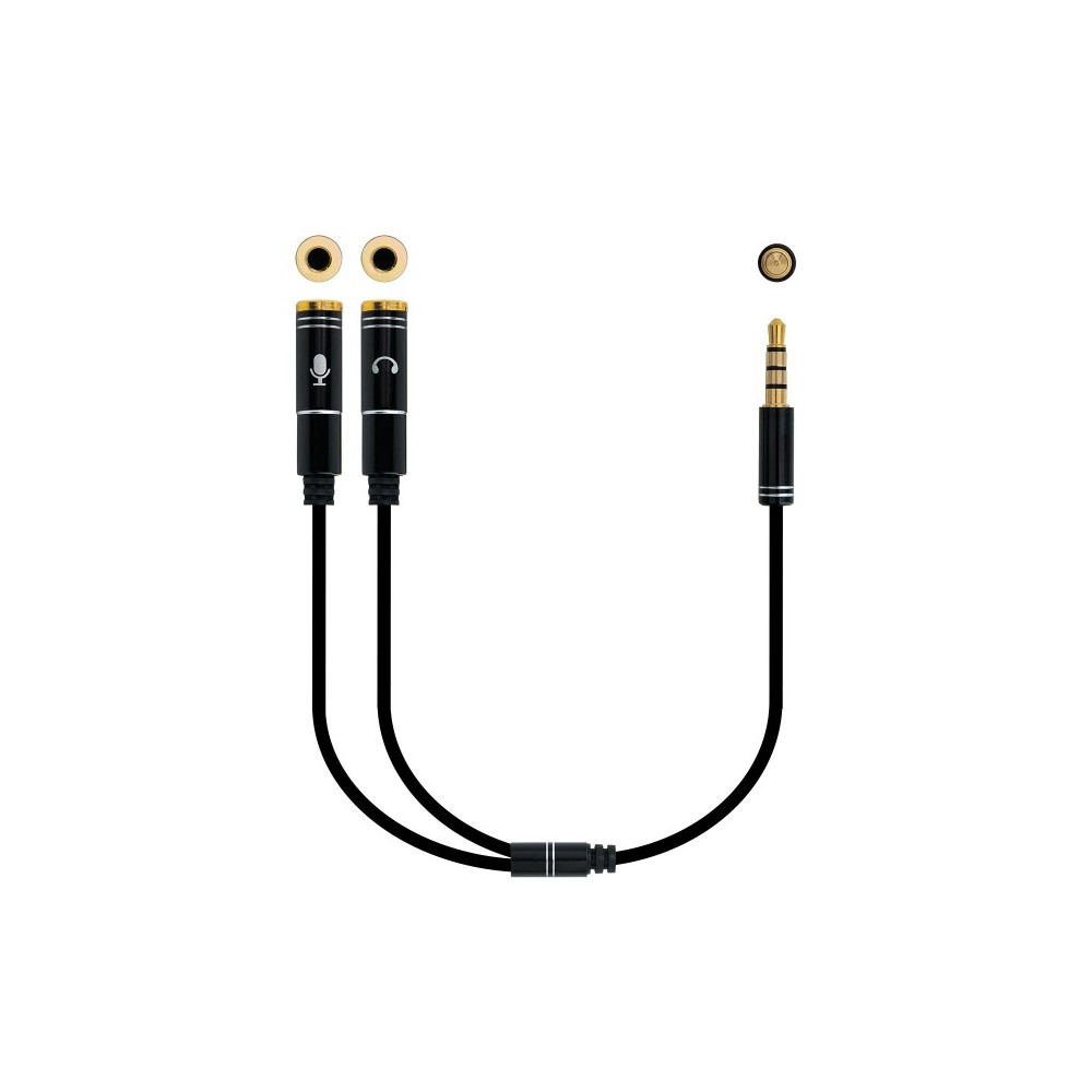 Nanocable Cable adaptador Audio Jack 3.5M 4pines - 2xJack 3.5H 3pines, negro, 30 cm
