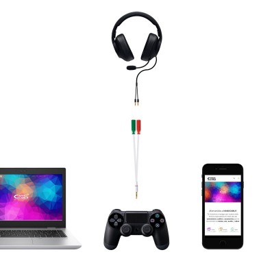 Nanocable Cable adaptador Audio Jack 3.5M 4pines - 2xJack 3.5H 3pines, blanco, 20 cm