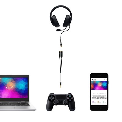 Nanocable Cable adaptador Audio Jack 3.5M 4pines - 2xJack 3.5H 3pines, negro, 30 cm