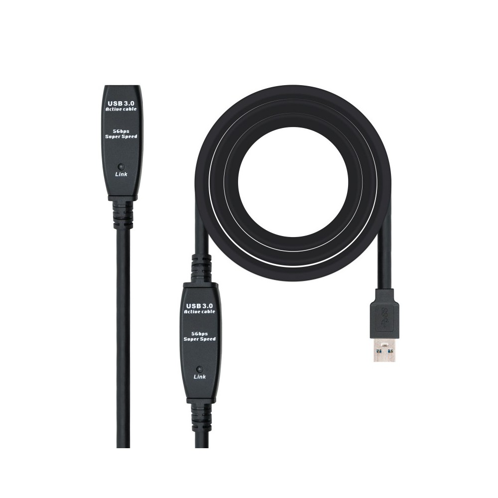 Nanocable Cable USB 3.0 prolongador con amplificador, tipo AM-AH, 15m